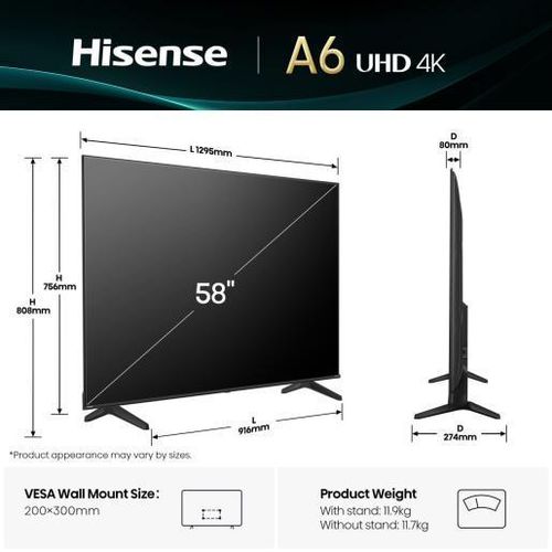 Hisense 58 Inch 4K UHD Smart Frameless TV | VIDAA Smart TV with Netflix, YouTube & Prime Video | Dolby Vision HDR, DTS Virtual:X Sound, Built-in WiFi Screen Mirroring 58” Smart Television