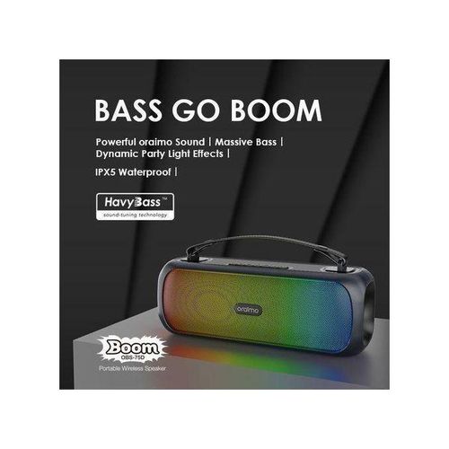 Oraimo Boom Powerful Wireless Speaker | Portable Bluetooth Speaker with Massive Bass, Long Battery Life, Stereo Sound & Bluetooth Connectivity | Outdoor Party Speaker Black