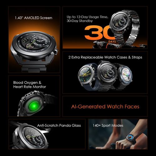 Oraimo Watch Pro X Smartwatch Kenya AMOLED Display Bluetooth Calling Fitness Tracker Waterproof Smart Watch Heart Rate Sleep Monitor Android iPhone Best Price Nairobi