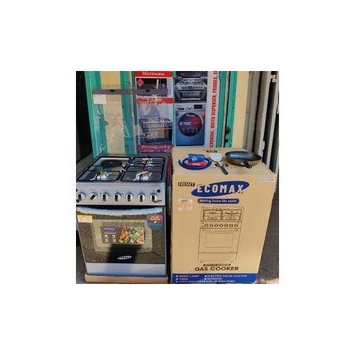 Ecomax 60x60 Standing Cooker 3 Gas Burners + 1 Electric Hotplate, Electric Oven, Auto Ignition, Double Glass Door, Durable Freestanding Cooker Kenya