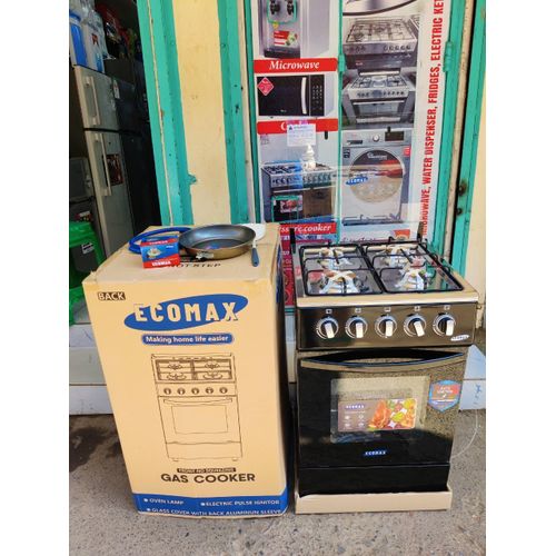 Ecomax 50x55 Standing Cooker 4 Gas Jet Burners, Electric Oven with Rotisserie, Auto Ignition, Compact Gas Cooker, Durable Kitchen Appliance Kenya