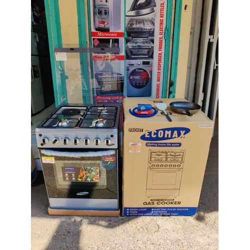 Ecomax 50x55 Free Standing Cooker 3 Gas Burners + 1 Electric Hotplate, Electric Oven, Auto Ignition, Compact Durable Kitchen Cooker Kenya