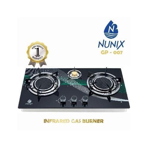 Nunix GP-004 Infrared 3 Burner Gas Cooker, Glass Top Tabletop Cooker, Auto Ignition, Energy Saving Double Swirl Burners, Stainless Steel Gas Stove Kenya