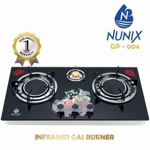 Nunix GP-004 Infrared 3 Burner Gas Cooker, Glass Top Tabletop Cooker, Auto Ignition, Energy Saving Double Swirl Burners, Stainless Steel Gas Stove Kenya