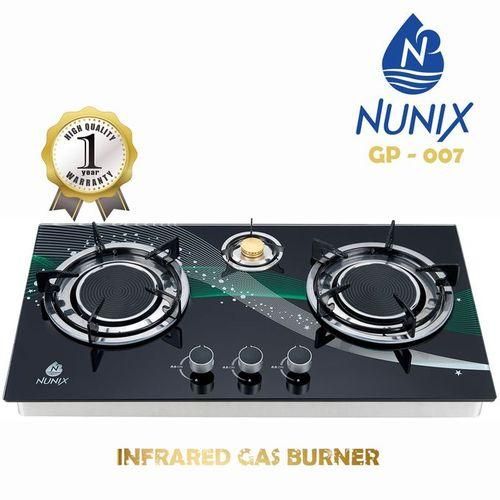 Nunix GP-004 Infrared 3 Burner Gas Cooker, Glass Top Tabletop Cooker, Auto Ignition, Energy Saving Double Swirl Burners, Stainless Steel Gas Stove Kenya