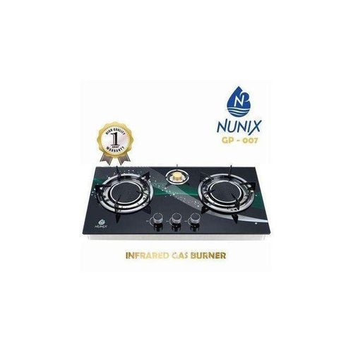 Nunix GP-004 Infrared 3 Burner Gas Cooker, Glass Top Tabletop Cooker, Auto Ignition, Energy Saving Double Swirl Burners, Stainless Steel Gas Stove Kenya