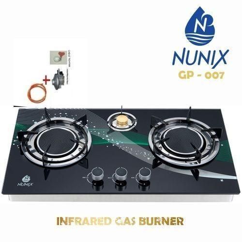 Nunix GP-004 Infrared 3 Burner Gas Cooker, Glass Top Tabletop Cooker, Auto Ignition, Energy Saving Double Swirl Burners, Stainless Steel Gas Stove Kenya