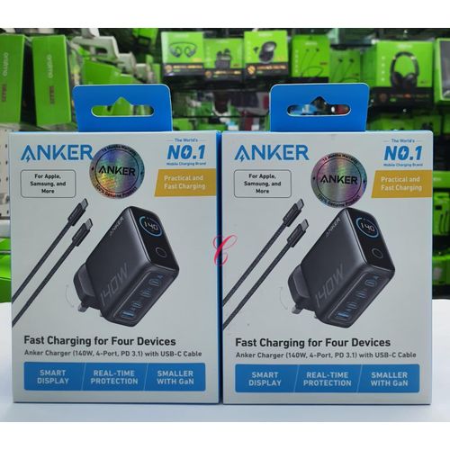 Anker 140W GaN Fast Charger USB-C Power Adapter, 3 Port Charger PD 3.1, Laptop MacBook Charger, Ultra Fast Multi Device Charging Adapter Kenya
