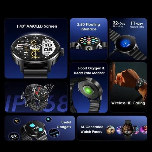 Oraimo Watch 5R Pro Smartwatch 1.43" AMOLED Bluetooth Calling IP68 Waterproof Fitness Tracker Heart Rate SpO2 Long Battery Life Sports Smart Watch Kenya