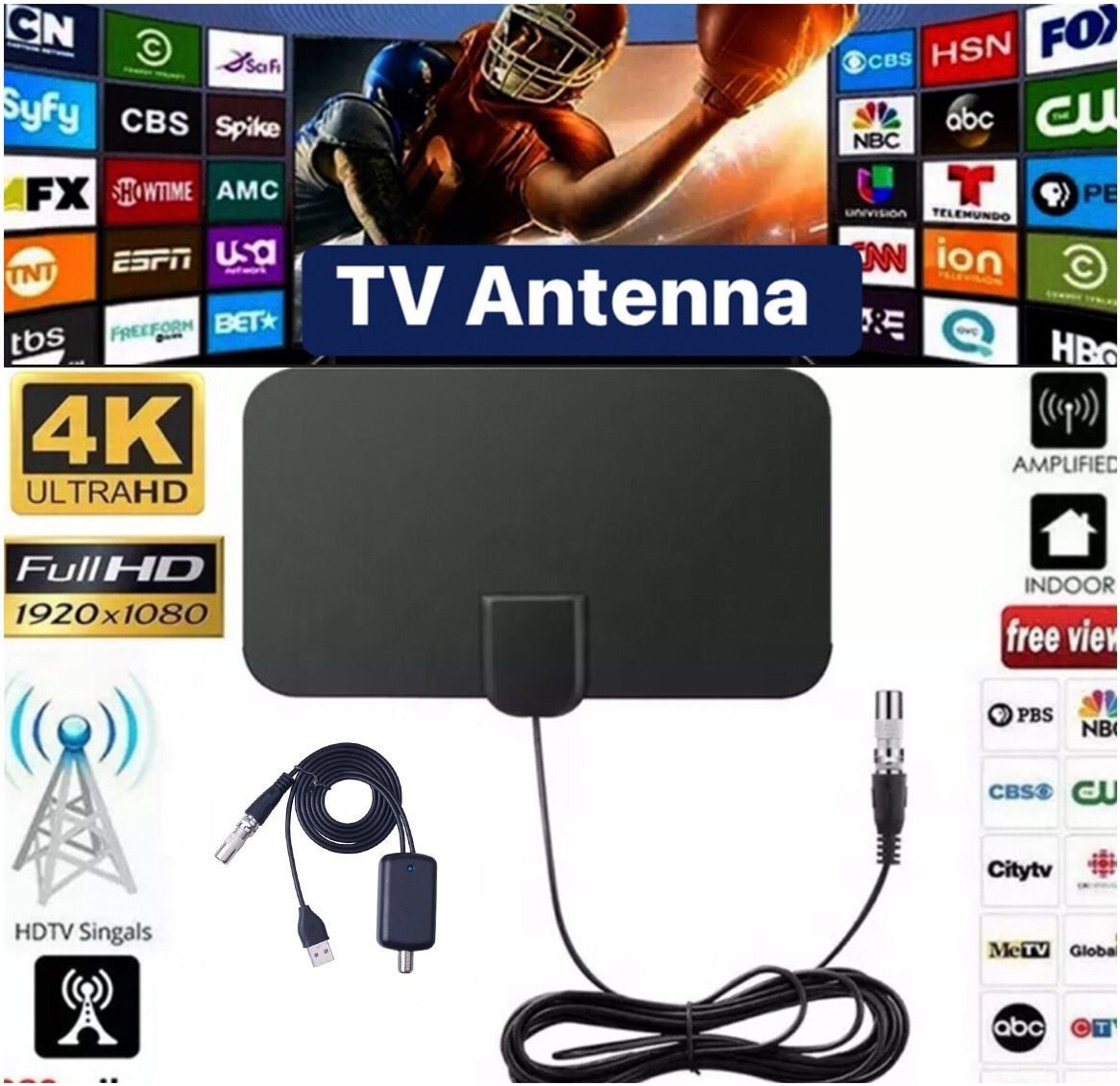 4K HDTV Indoor Tv Antenna/Aerial with The Amplifier Signal Booster
