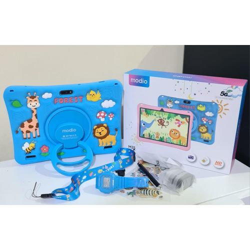 Modio M25 Kids tablet Pc, Android 8GB RAM 512GB ROM Virtual storage10.1 Inches Sim card support, WIFI, Dual camera with free gifts - Blue