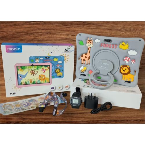 Modio M25 Kids tablet Pc, Android 8GB RAM 512GB ROM Virtual storage10.1 Inches Sim card support, WIFI, Dual camera with free gifts - Gray
