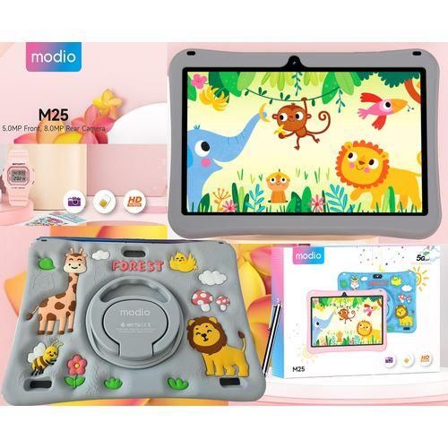 Modio M25 Kids tablet Pc, Android 8GB RAM 512GB ROM Virtual storage10.1 Inches Sim card support, WIFI, Dual camera with free gifts - Gray