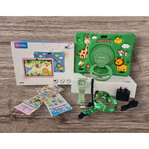 Modio M25 Kids tablet Pc, Android 8GB RAM 512GB ROM Virtual storage10.1 Inches Sim card support, WIFI, Dual camera with free gifts - Green