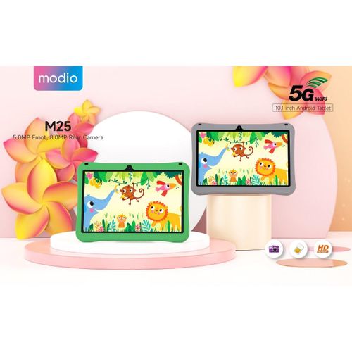Modio M25 Kids tablet Pc, Android 8GB RAM 512GB ROM Virtual storage10.1 Inches Sim card support, WIFI, Dual camera with free gifts - Green