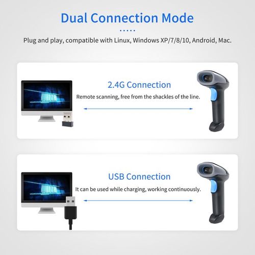 Handheld Barcode Scanner 1D/2D/QR 2.4G Wireless & USB Wired