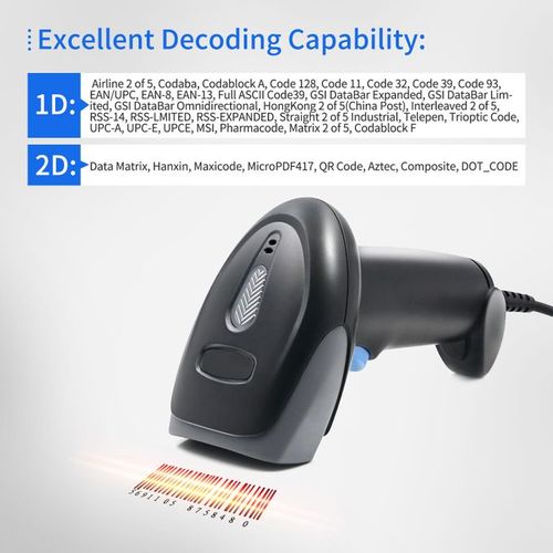 Handheld Barcode Scanner 1D/2D/QR 2.4G Wireless & USB Wired