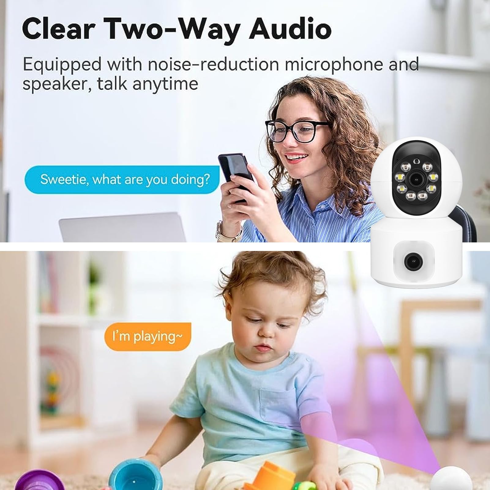 5G 2.4G Dual Camera, 355° Rotation, Real Time Detection, Two Way Talking, Color Night, Cloud Storage, App Control, 2K Video for Indoor Security Camera (UK Plug),