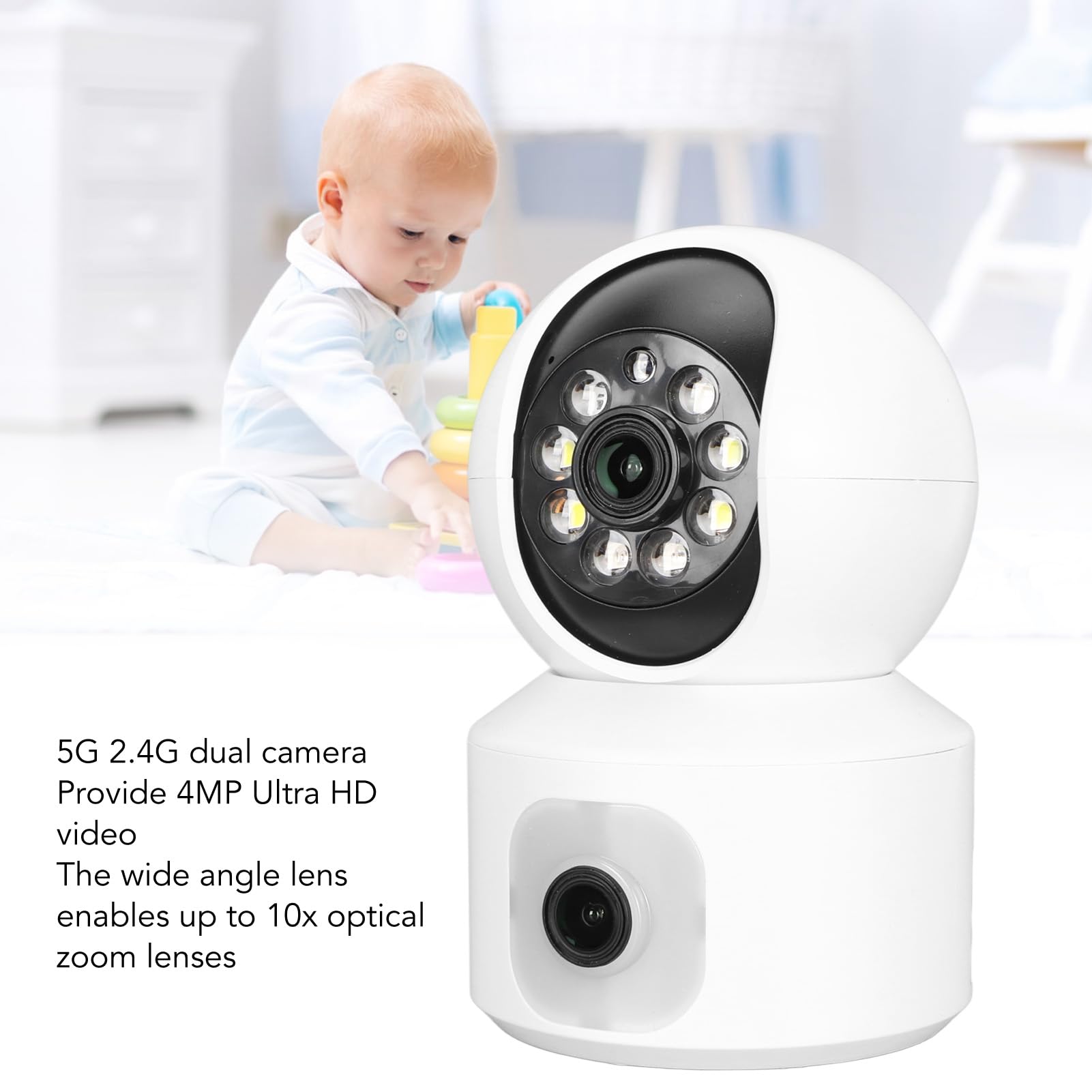 5G 2.4G Dual Camera, 355° Rotation, Real Time Detection, Two Way Talking, Color Night, Cloud Storage, App Control, 2K Video for Indoor Security Camera (UK Plug),