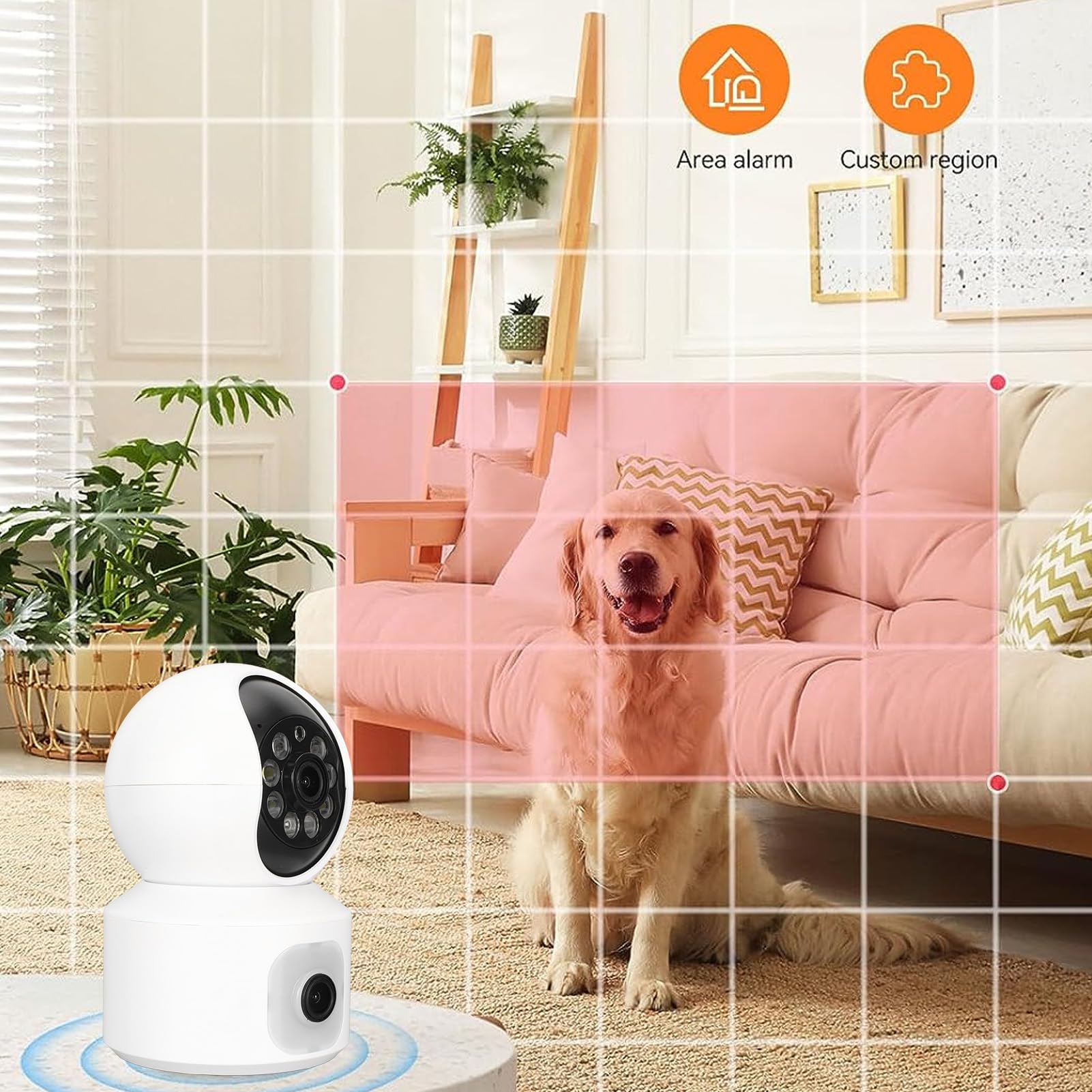 5G 2.4G Dual Camera, 355° Rotation, Real Time Detection, Two Way Talking, Color Night, Cloud Storage, App Control, 2K Video for Indoor Security Camera (UK Plug),