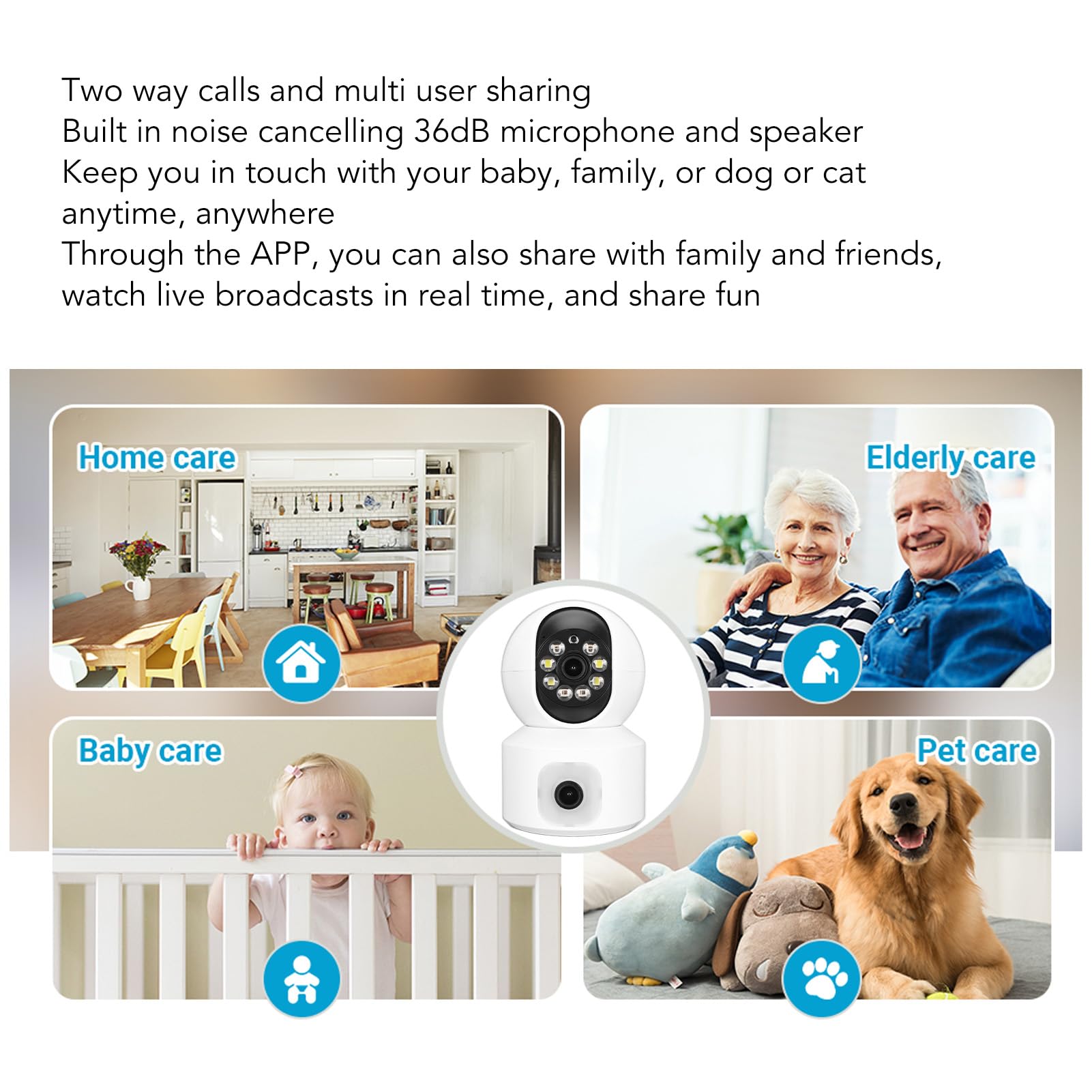 5G 2.4G Dual Camera, 355° Rotation, Real Time Detection, Two Way Talking, Color Night, Cloud Storage, App Control, 2K Video for Indoor Security Camera (UK Plug),
