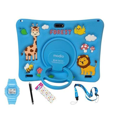 Modio M25 6GB RAM 256GB ROM Kids' Android Tablet 10.1 Inches, Dual Camera, Sim Card Support + Wi-Fi + Free Gift Set - Blue