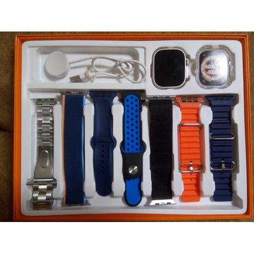 Smartwatch Ultra 9 fendior 7 in 1 strap wireless charging watch with 7straps and a plastic case