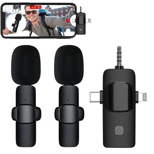 Sokany 3 In 1 Mini Double Microphone,Wireless Lapel Microphone For Iphone Android Camera Plug-Play,Professional Noise Reduction Recording Clip Mic