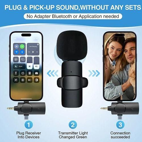 Sokany 3 In 1 Mini Double Microphone,Wireless Lapel Microphone For Iphone Android Camera Plug-Play,Professional Noise Reduction Recording Clip Mic