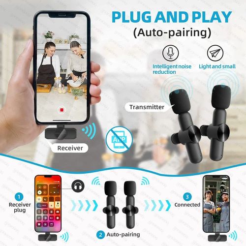 Sokany 3 In 1 Mini Double Microphone,Wireless Lapel Microphone For Iphone Android Camera Plug-Play,Professional Noise Reduction Recording Clip Mic