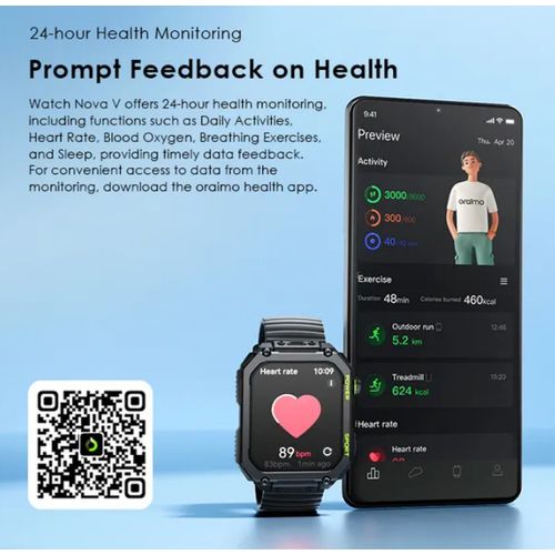 Oraimo Watch Nova V 2.01" HD Video Watch Faces BT Call Quick Reply Health Monitor Smart Watch