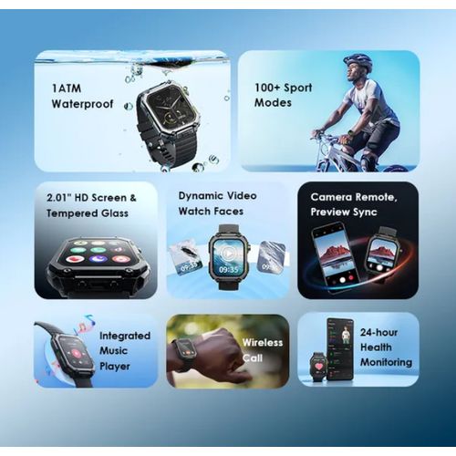 Oraimo Watch Nova V 2.01" HD Video Watch Faces BT Call Quick Reply Health Monitor Smart Watch