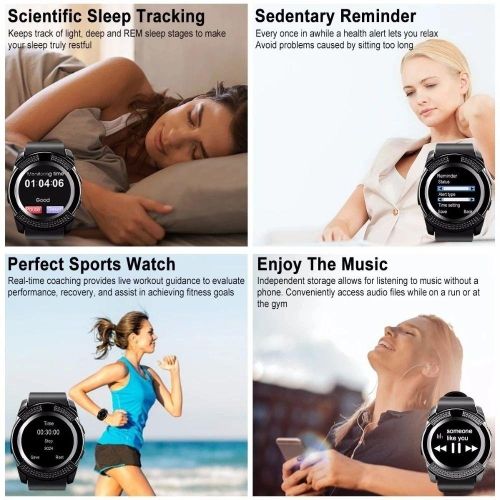V8 Smartwatch Touch Screen With Audio Control/SIM Card Slot - Black