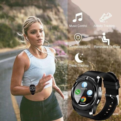 V8 Smartwatch Touch Screen With Audio Control/SIM Card Slot - Black