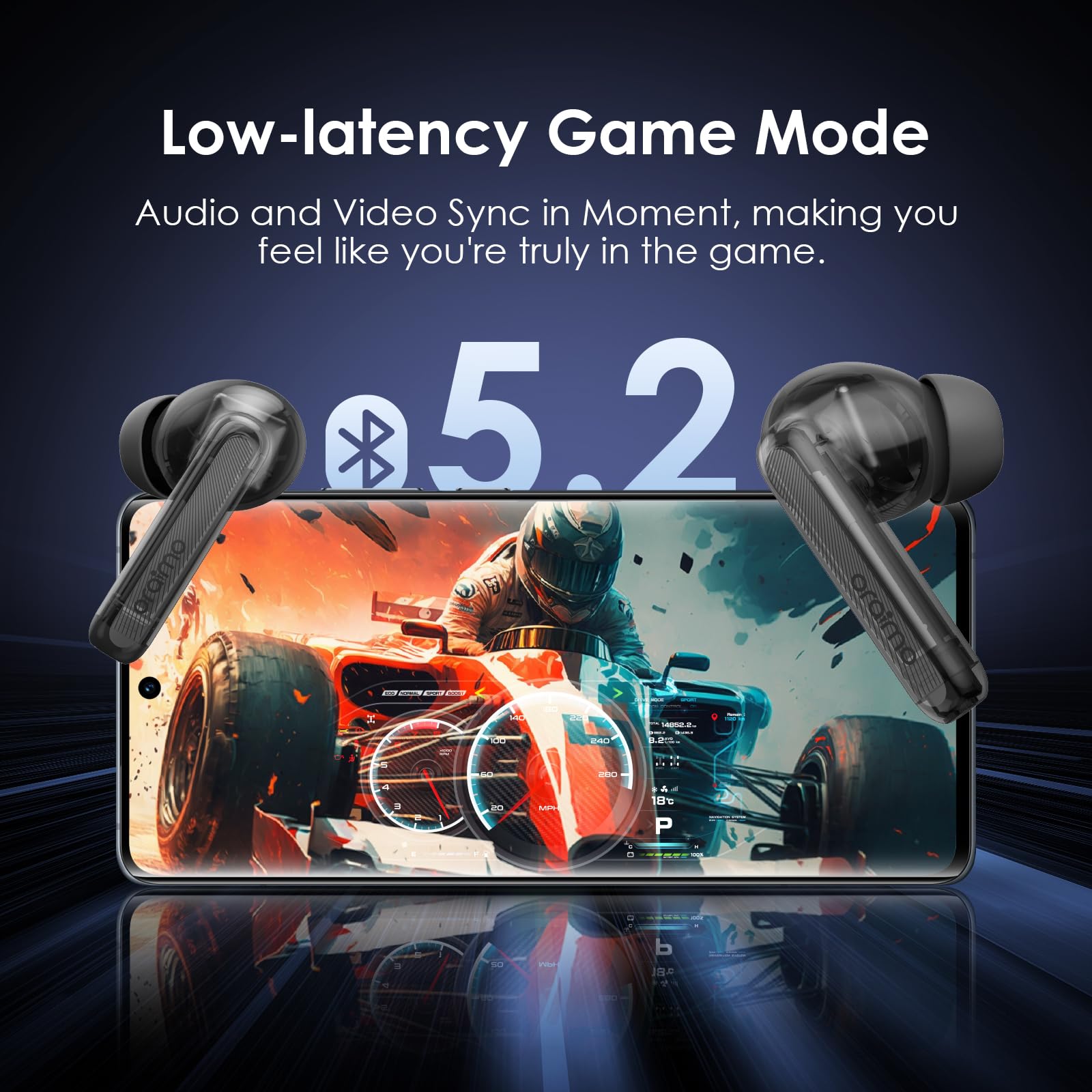 Oraimo FreePods Lite Bluetooth Earphones, 10mm Drivers with Big Bass True Wireless Earbuds,40H Playtime, 2 Mics for AI Clear Calls, 10mins Fast Charge,Customize EQs via App,Waterproof (Black)