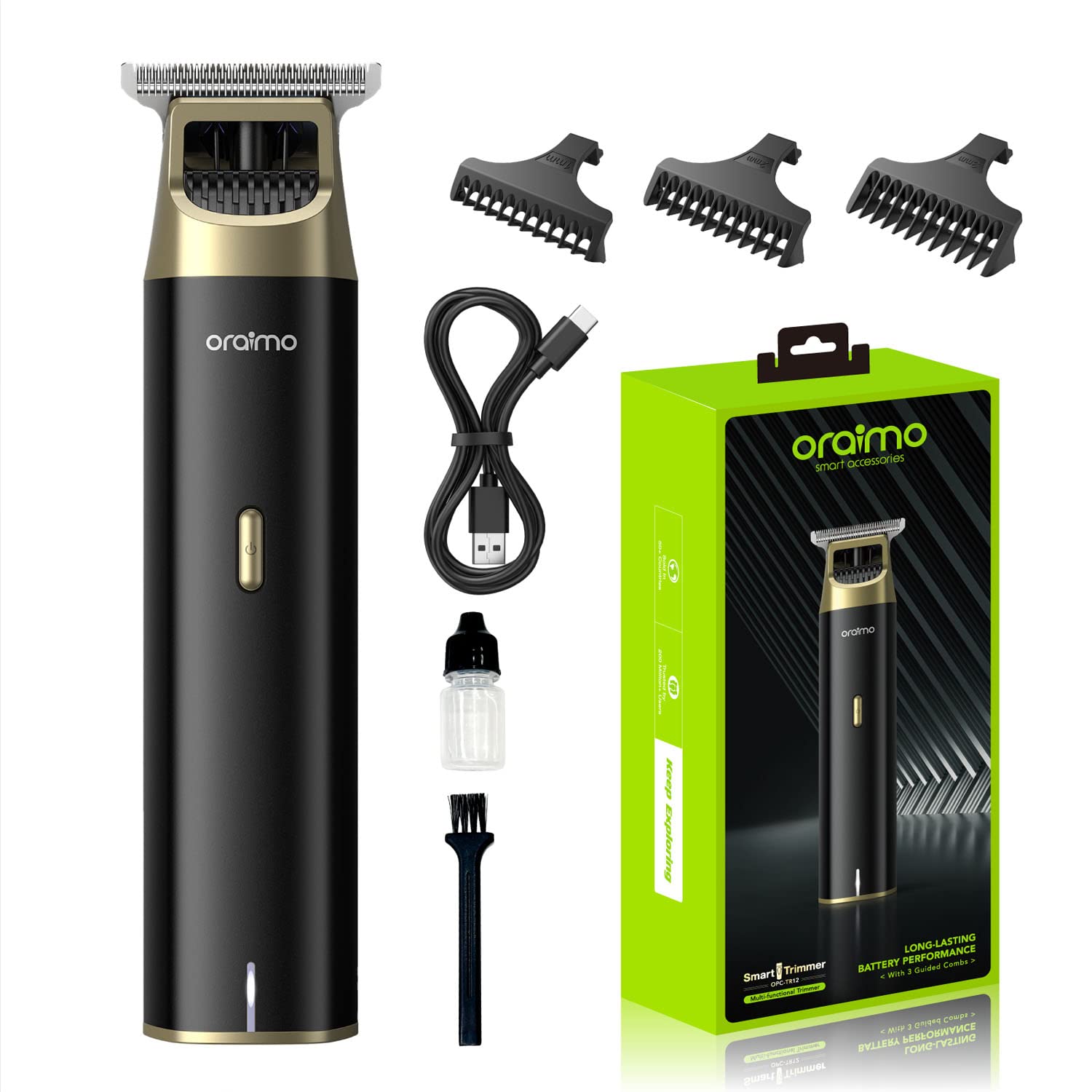Oraimo Hair Trimmer for Men,Corded & Cordless Hair Clipper with Zero Gapped Baldheaded T-Blade Trimmer with Close Cutting,150 mins Runtime,Stainless Steel Blades,Professional Hair Trimmer and Shaver F
