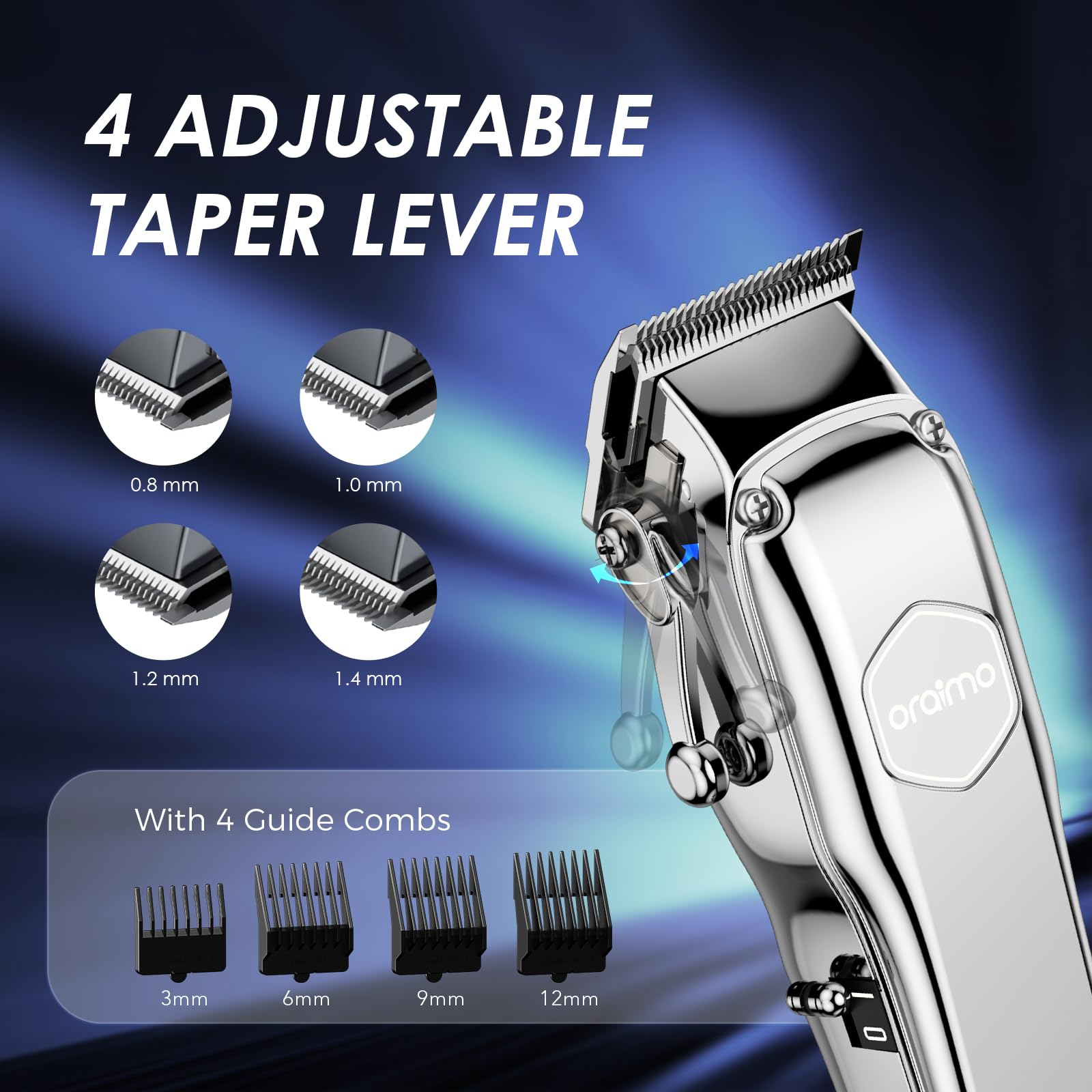 Oraimo Mens Hair Clipper Cordless Rechargeable Clippers Hair Trimmer For Men Professional Barbers Grooming Kit,150-Min Working Time With Led Display (Silver), Battery Powered