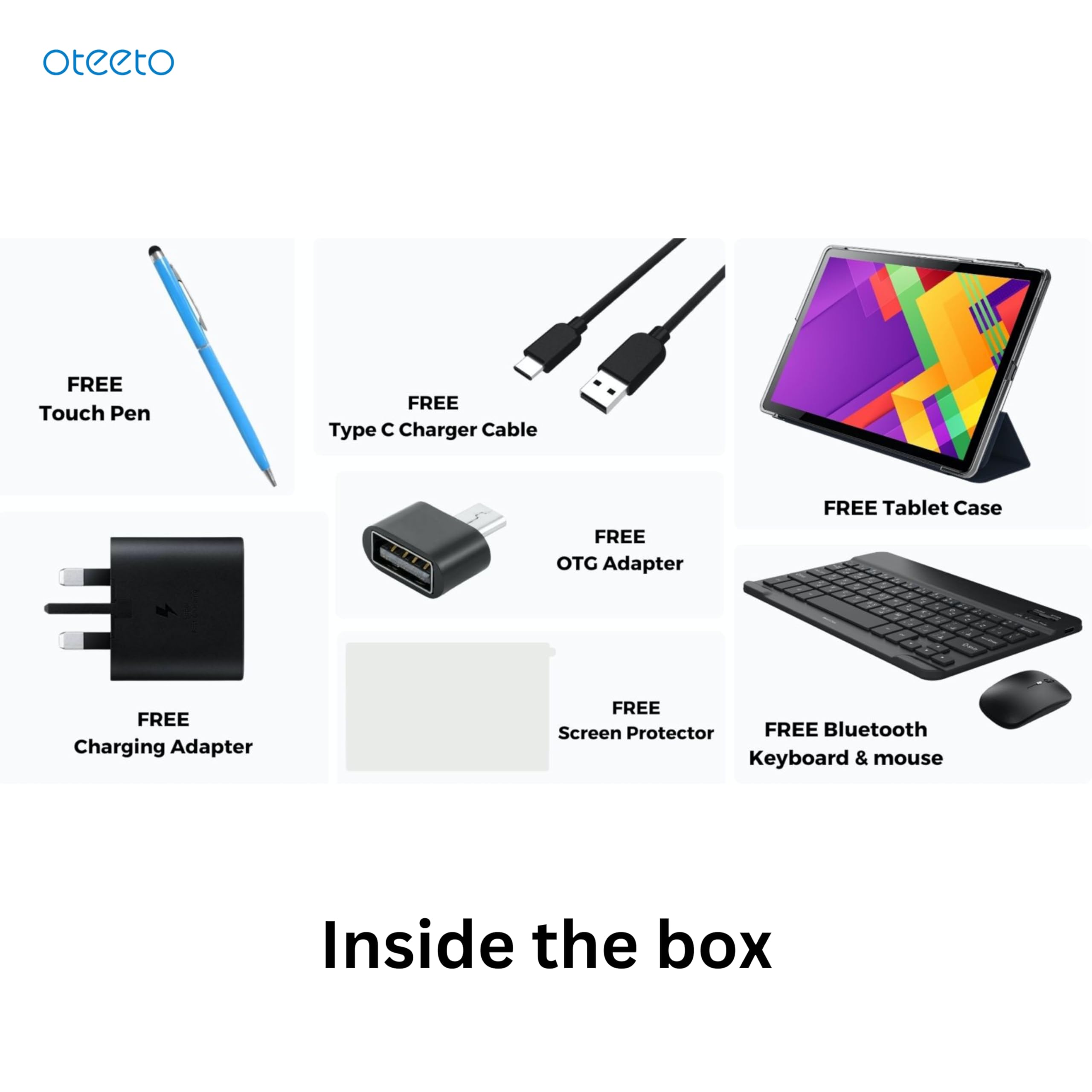 Oteeto TAB 11 Pro Tablet/10.1 Inch IPS LCD/8GB RAM + 512 GB ROM/5G Network/6000 mAh/8MP Front + 13MP Rear Camera/Octa Core 1.3GHz/Android 13/Includes Keyboard,Touch Pen,Mouse (Blue)