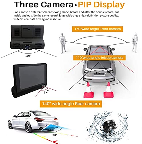 3 in 1 Full HD Car Dashboard Camera with 4 Inch Display, G-Sensor Motion Detection,Loop Recording & Night Vision