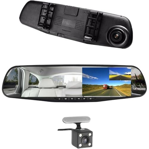 Car Video Recorder Full HD 1080P Car Video Camera Dual Lens for Vehicles Front & Rearview Mirror Car DVR Dash Cam Reverse Parking System Rear Cam LED Night Vision & Waterproof