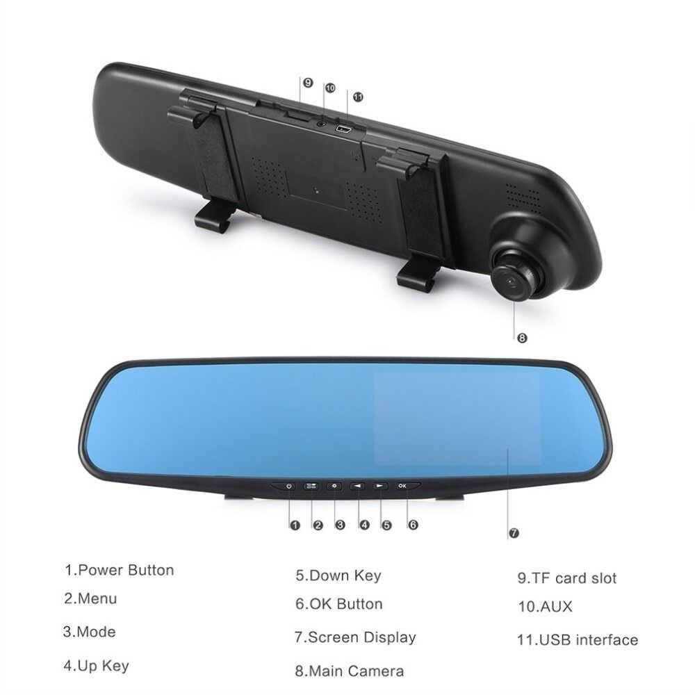 Car Video Recorder Full HD 1080P Car Video Camera Dual Lens for Vehicles Front & Rearview Mirror Car DVR Dash Cam Reverse Parking System Rear Cam LED Night Vision & Waterproof