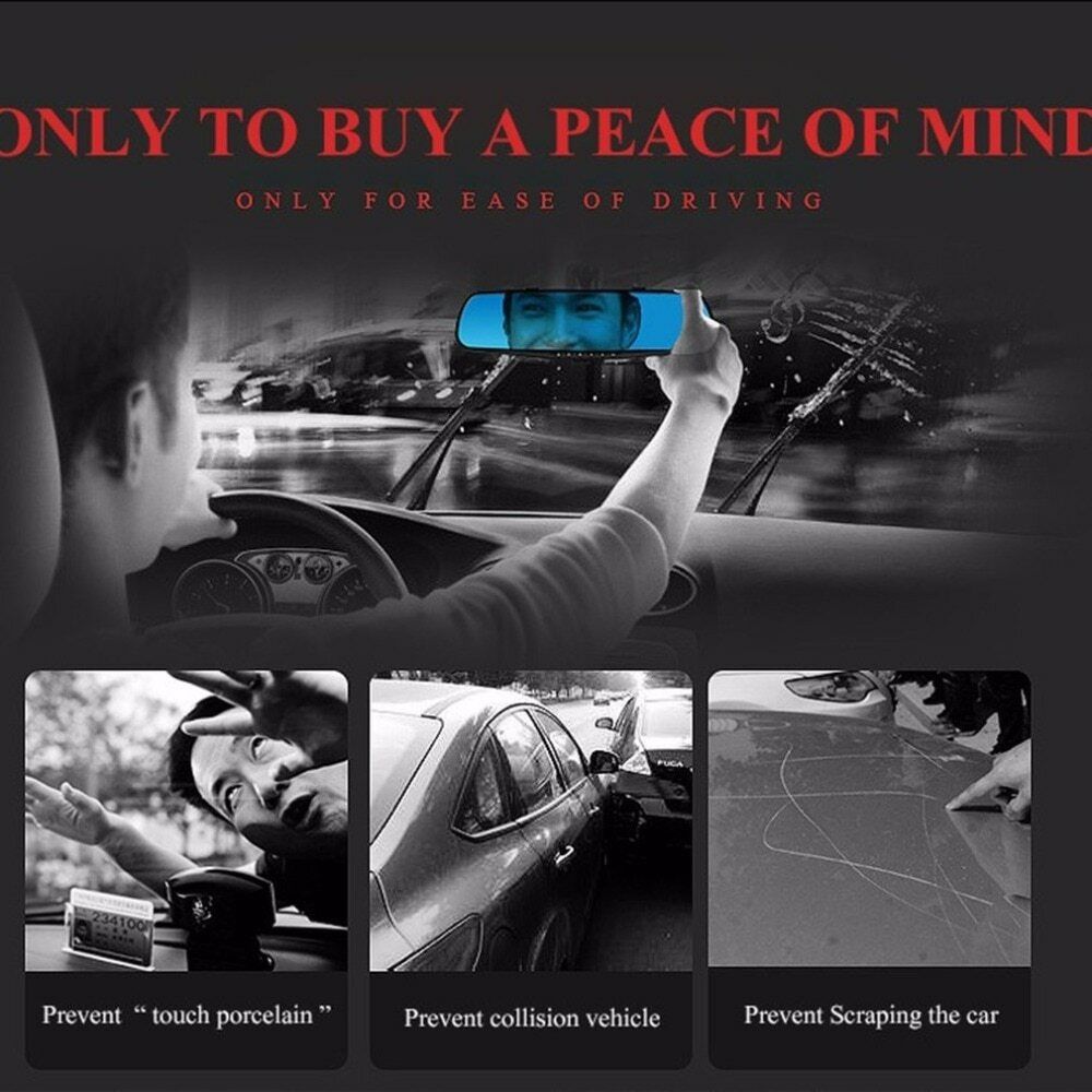 Car Video Recorder Full HD 1080P Car Video Camera Dual Lens for Vehicles Front & Rearview Mirror Car DVR Dash Cam Reverse Parking System Rear Cam LED Night Vision & Waterproof
