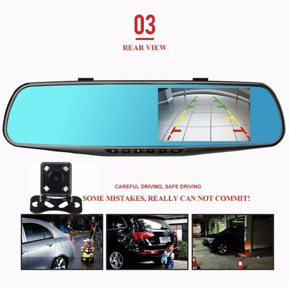 Car Video Recorder Full HD 1080P Car Video Camera Dual Lens for Vehicles Front & Rearview Mirror Car DVR Dash Cam Reverse Parking System Rear Cam LED Night Vision & Waterproof