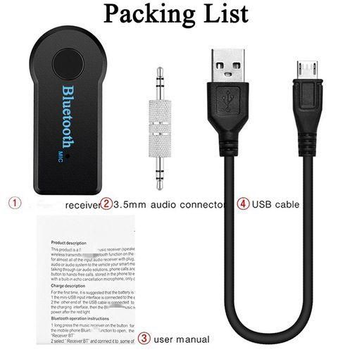 Wireless Bluetooth Receiver 3.5mm AUX Audio Stereo Music Car Streaming Adapter Sound System Hands Free Calling Built-in Microphone for iPhone Samsung - Black