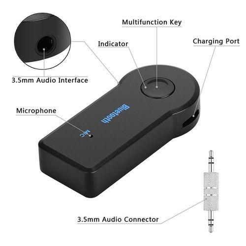 Wireless Bluetooth Receiver 3.5mm AUX Audio Stereo Music Car Streaming Adapter Sound System Hands Free Calling Built-in Microphone for iPhone Samsung - Black