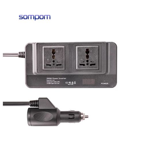 200W Power Inverter DC 12V to 220V AC Car Power Inverter 4 USB Ports Charger Adapter Car Plug Converter with Switch Current LCD Screen