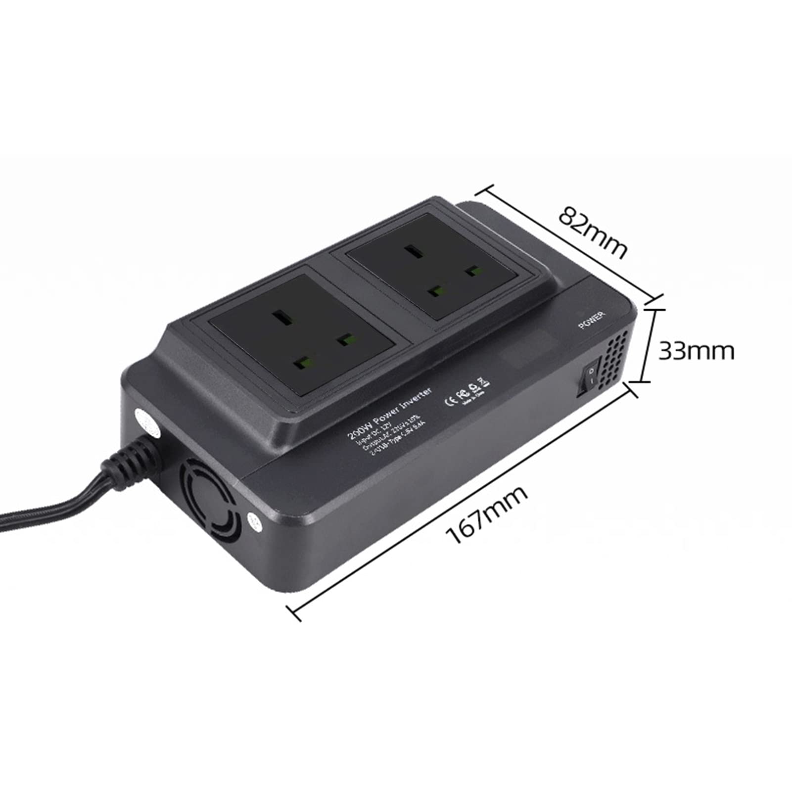 200W Power Inverter DC 12V to 220V AC Car Power Inverter 4 USB Ports Charger Adapter Car Plug Converter with Switch Current LCD Screen