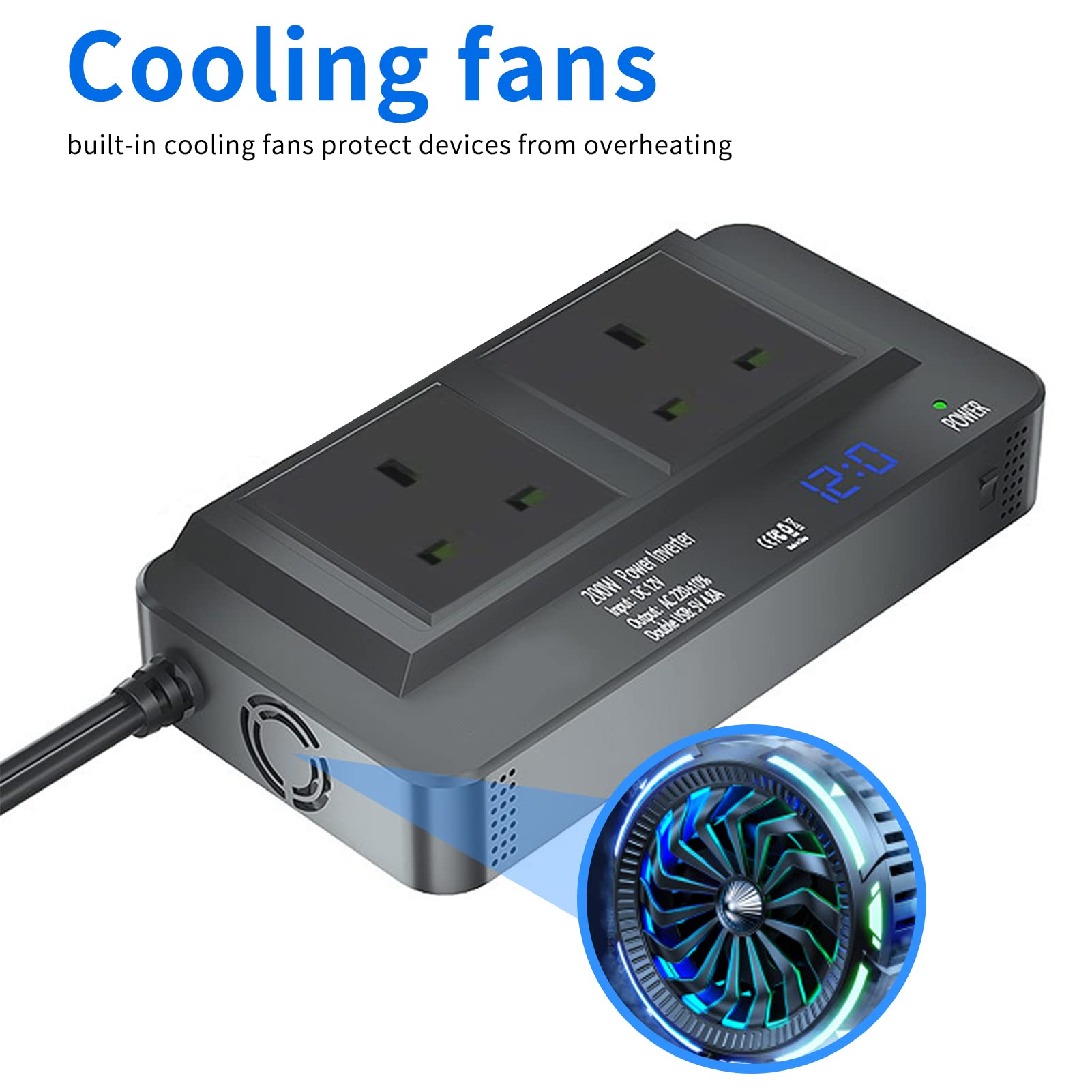 200W Power Inverter DC 12V to 220V AC Car Power Inverter 4 USB Ports Charger Adapter Car Plug Converter with Switch Current LCD Screen