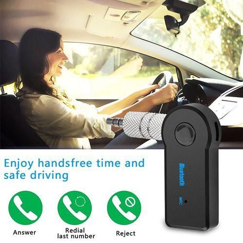 Wireless Bluetooth Receiver 3.5mm AUX Audio Stereo Music Car Streaming Adapter Sound System Hands Free Calling Built-in Microphone for iPhone Samsung - Black