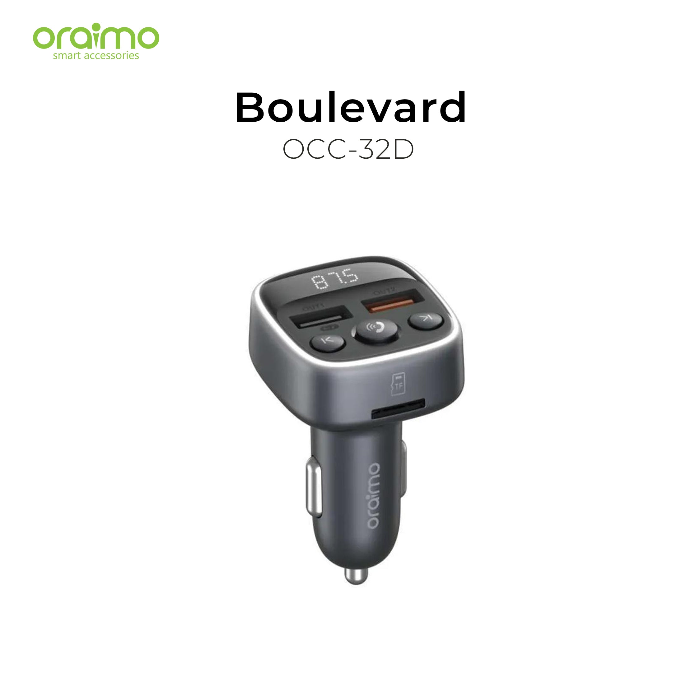 Oraimo Boulevard 18W Super Fast Dual Car Charger Wireless Bluetooth Car Modulator Adapter OCD-32D